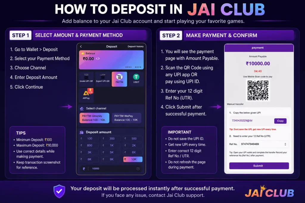 How to Deposit In Jai Club