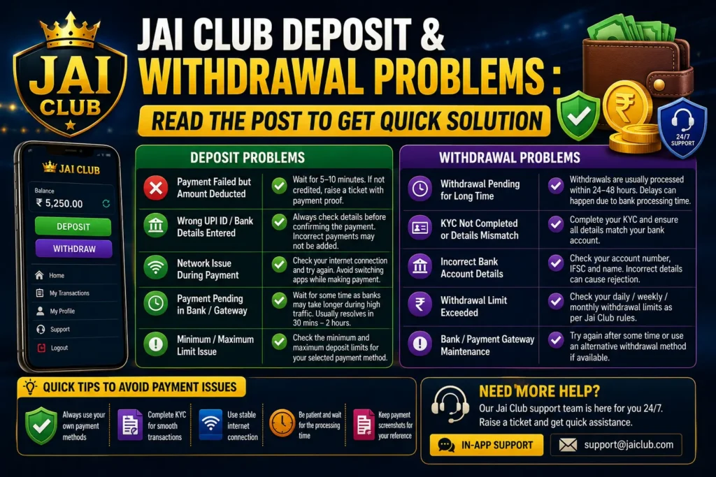 Jai Club Deposit & Withdrawal Problems: Read This Guide to Get Quick Solutions Jai Club Deposit & Withdrawal Problems